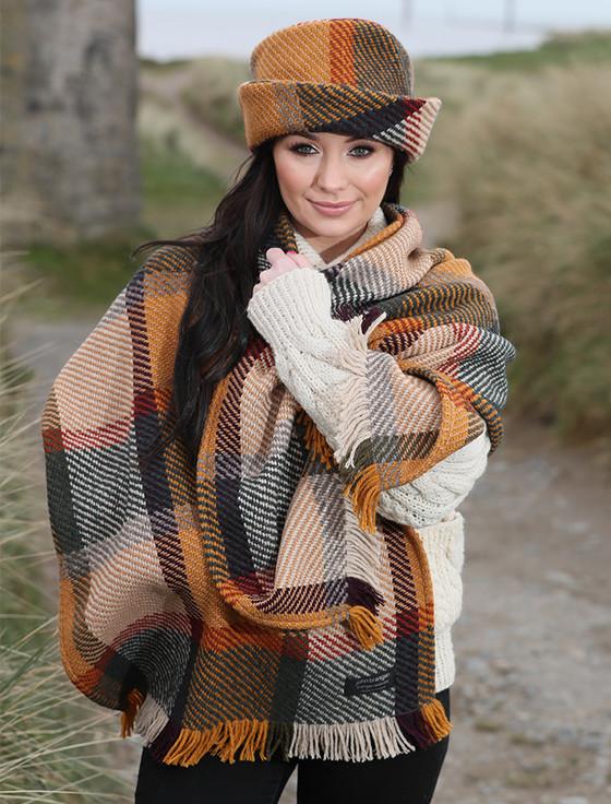 aran cashmere Wool Country Stole - Galway Sage