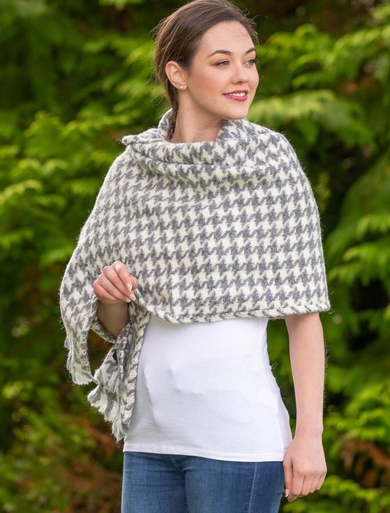 Aran Cashmere Wool Country Stole - Light Grey & Cream