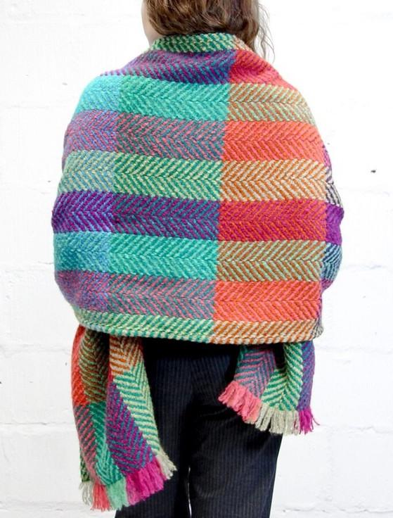 Aran Cashmere Wool Country Stole - Multi-Light Green