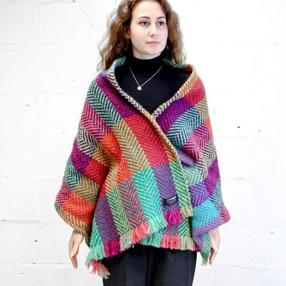 Aran Cashmere Wool Country Stole - Multi-Light Green