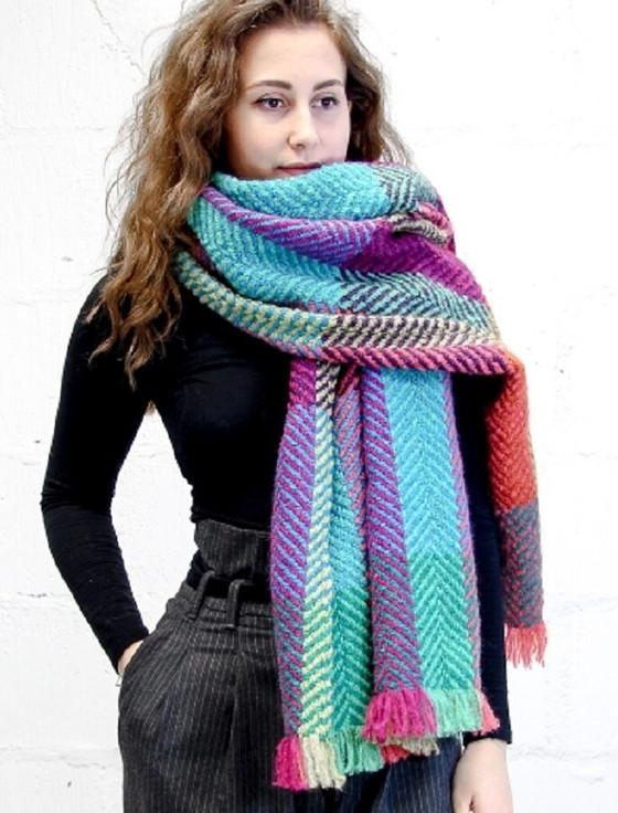 aran cashmere Wool Country Stole - Multi-Light Green