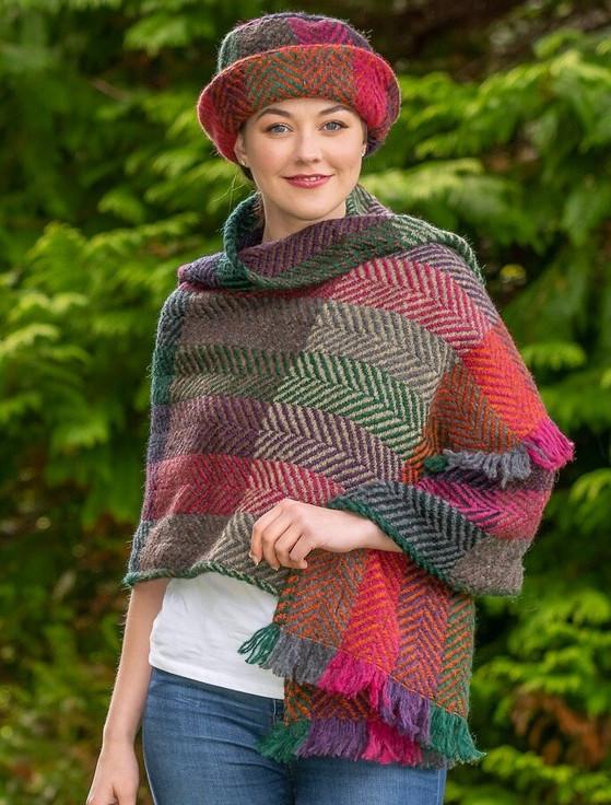 Aran Cashmere Wool Country Stole - Multi-Mulberry