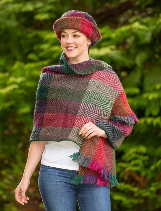 aran cashmere Wool Country Stole - Multi-Mulberry