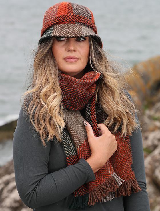 aran cashmere Wool Donegal Scarf - Rust