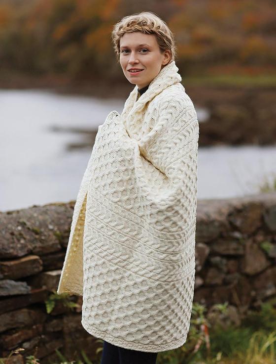 aran cashmere Wool Honeycomb Aran Throw