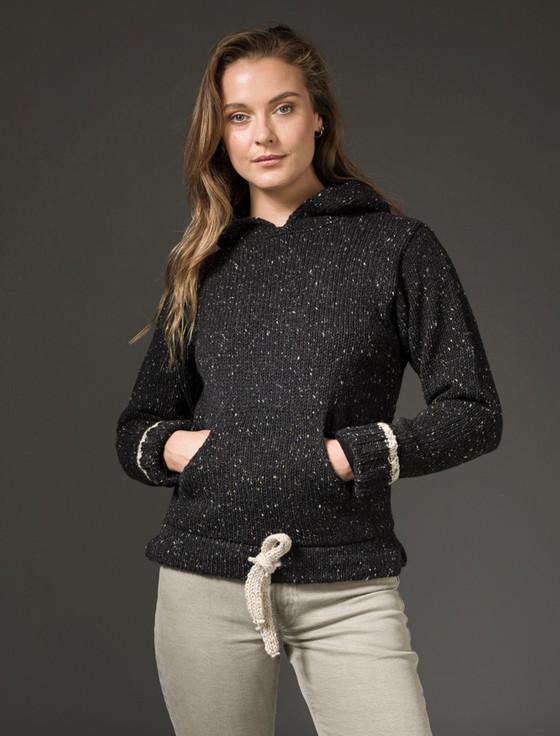 Aran Cashmere Wool Hoodie With Pouch Pocket‎