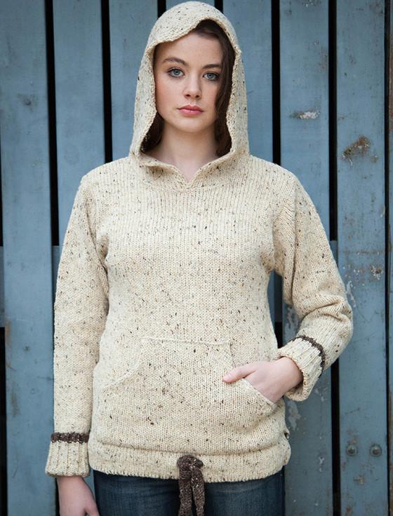 aran cashmere Wool Hoodie with Pouch Pocket‎