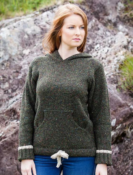 Aran Cashmere Wool Hoodie With Pouch Pocket‎‎