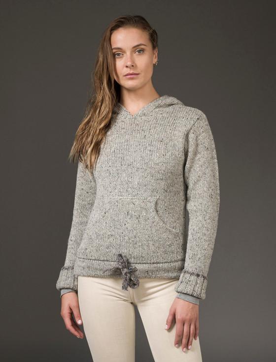aran cashmere Wool Hoodie with Pouch Pocket‎‎