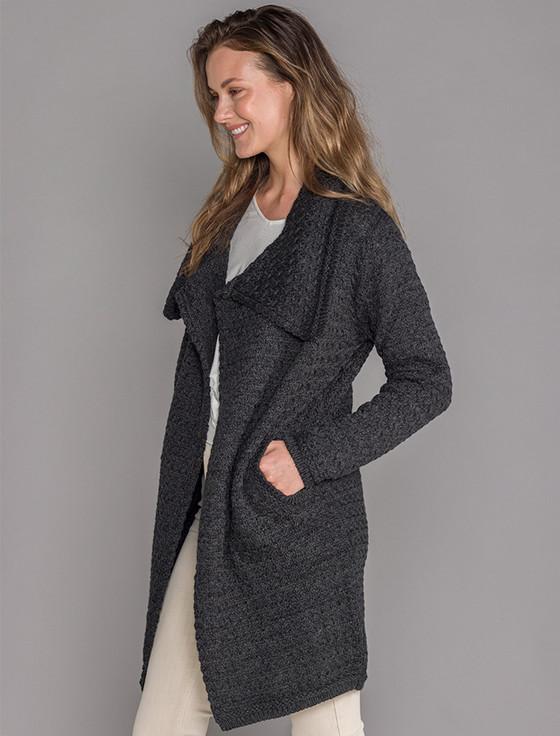 Aran Cashmere Woven Textured Aran Wrap Coat