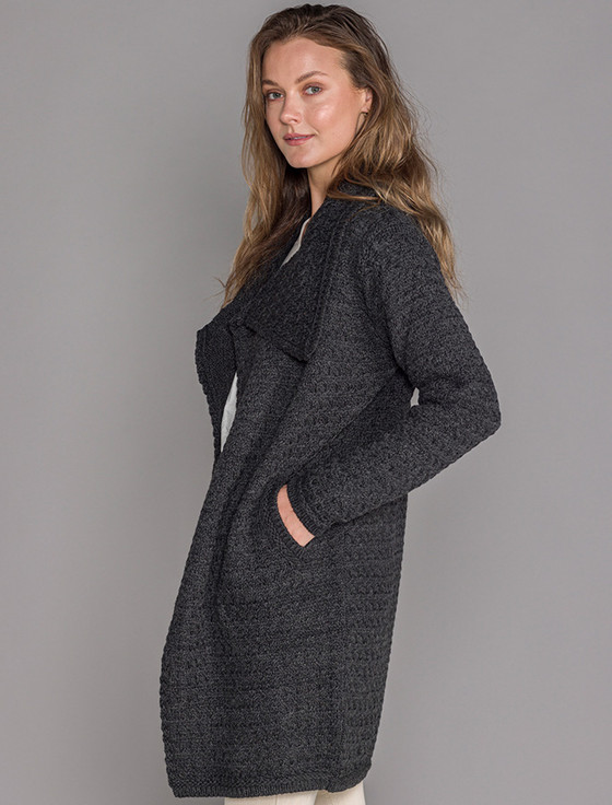 Aran Cashmere Woven Textured Aran Wrap Coat