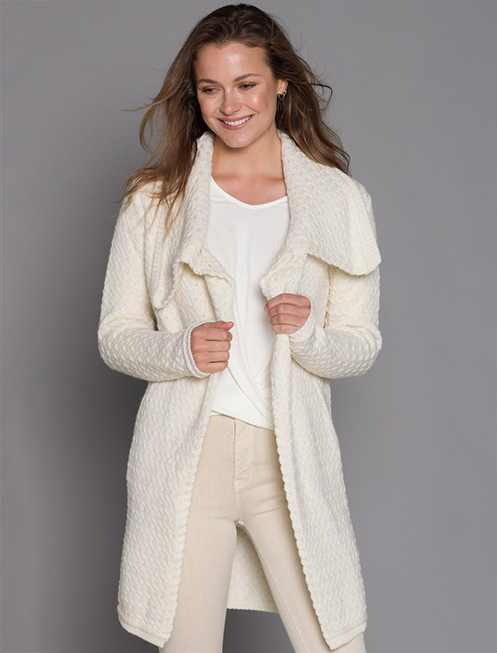 aran cashmere ‎Woven Textured Aran Wrap Coat