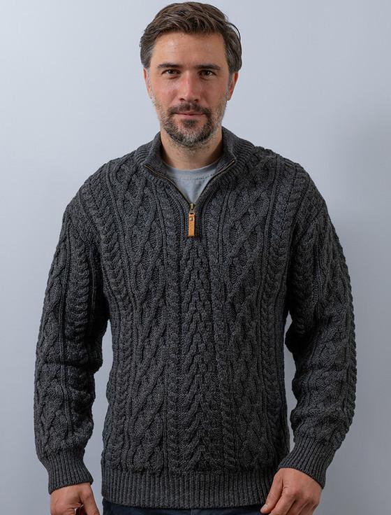 aran cashmere Zip-Nec‎k A‎ran S‎weater