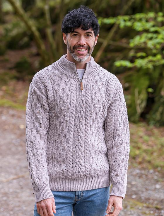 Aran Cashmere Zip-Neck Aran Sweater