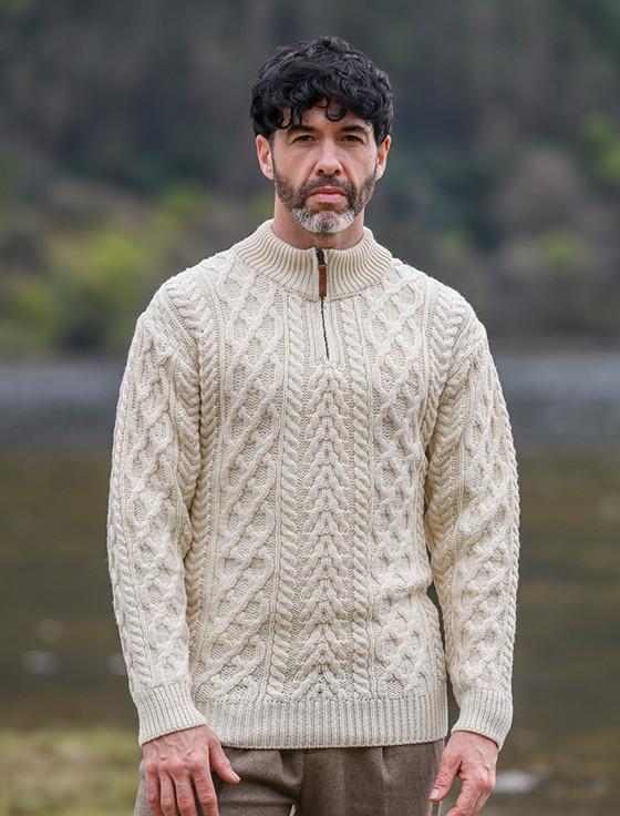aran cashmere ‎Zip-Neck Aran Sweater