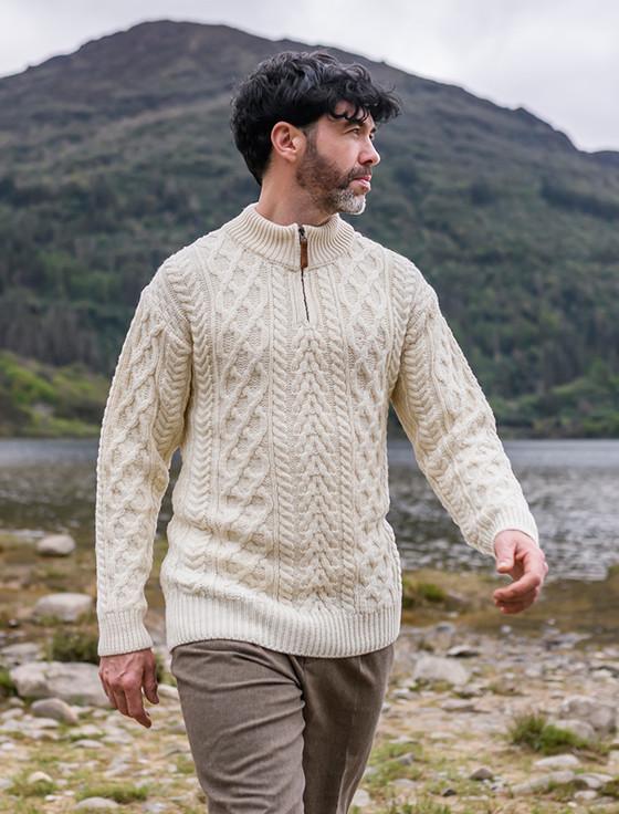 aran cashmere Zip-Neck Aran Sweater
