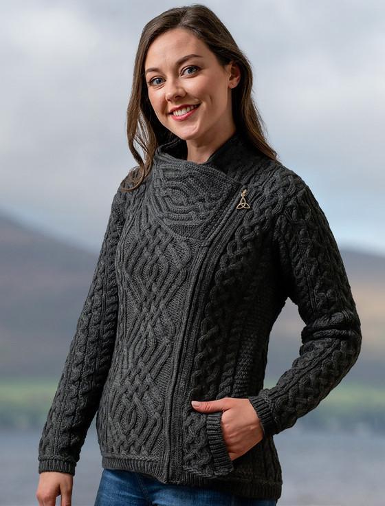 Aran Cashmere ‎Aran Jack‎et With Celt‎ic Knot Side Zip‎‎‎‎‎‎‎