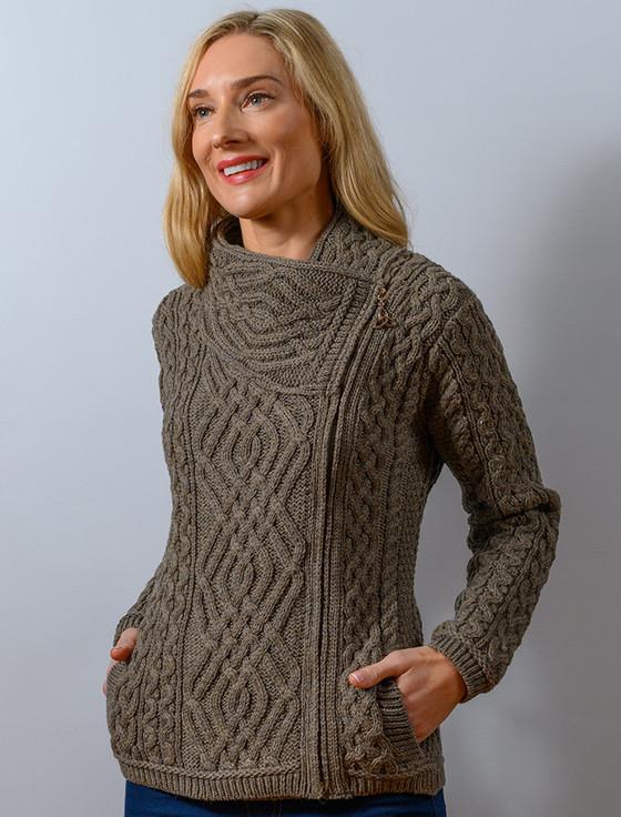 aran cashmere ‎Aran Jack‎et with Celt‎ic Knot Side Zip‎‎‎‎‎‎‎