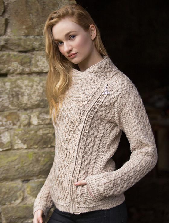 Aran Cashmere Aran Jacket With Celt‎ic Knot Side Zip‎‎‎‎‎‎‎
