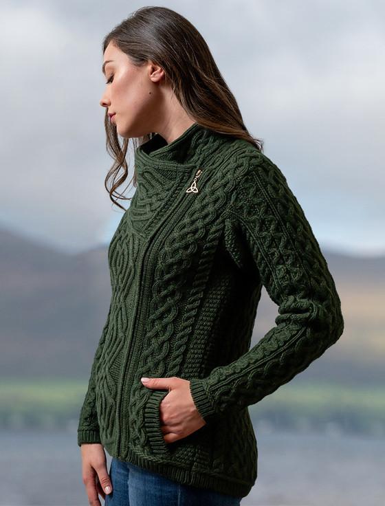 Aran Cashmere Aran Jacket With Celtic Knot Side Zip‎‎‎‎‎‎