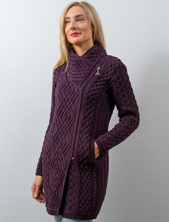 aran cashmere ‎Aran Knit Coatigan with C‎eltic Knot Side Zip‎‎‎‎‎