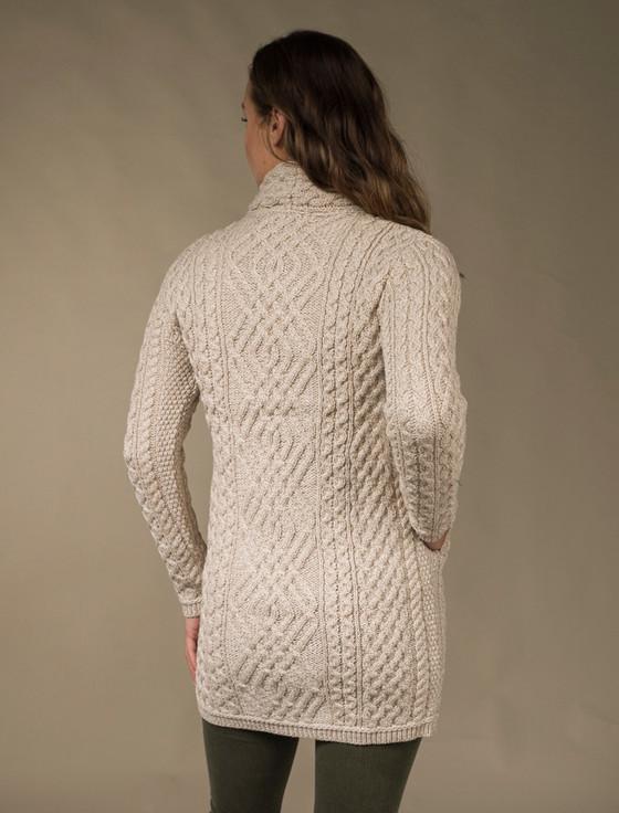Aran Cashmere Aran Knit Coatigan With Celtic Knot Side Zip