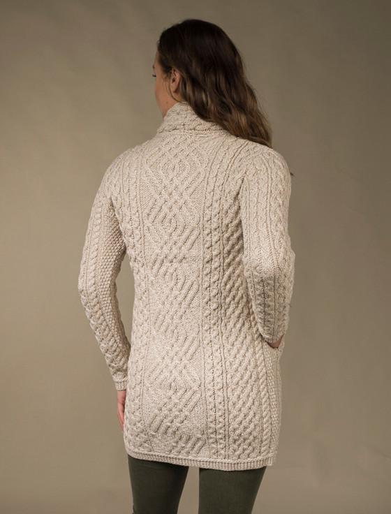 Aran Cashmere Aran Knit Coatigan With Celtic Knot Side Zip‎‎‎