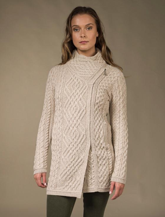 aran cashmere Aran Knit Coatigan with Celtic Knot Side Zip‎‎‎