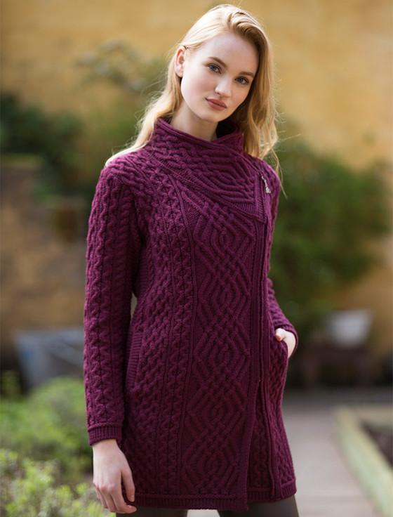 aran cashmere Aran Knit Coatigan with Celtic Knot Side Zip‎‎