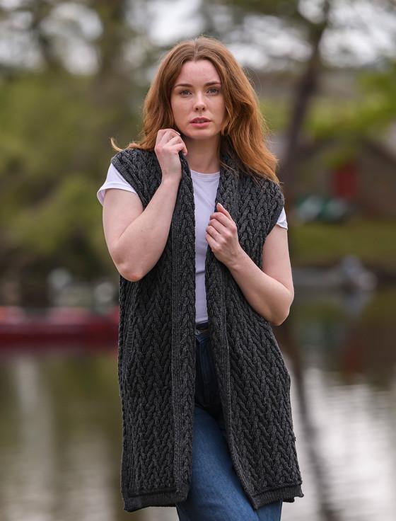Aran Cashmere Aran Trellis Sleeveless Merino Cardigan