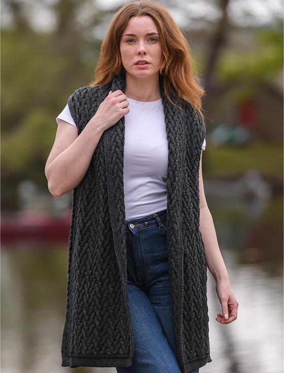 Aran Cashmere Aran Trellis Sleeveless Merino Cardigan
