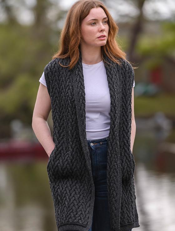 aran cashmere Aran Trellis Sleeveless Merino Cardigan