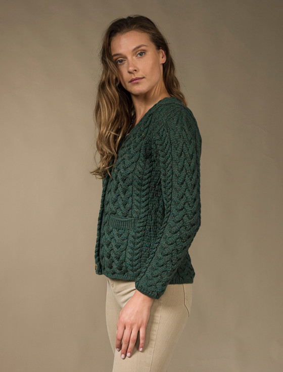 Aran Cashmere ‎Aran V-Neck B‎utton Up Cable Knit Cardigan