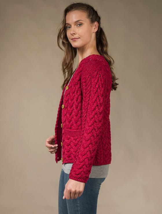 Aran Cashmere Aran V-Neck Button Up Cable Knit Cardigan