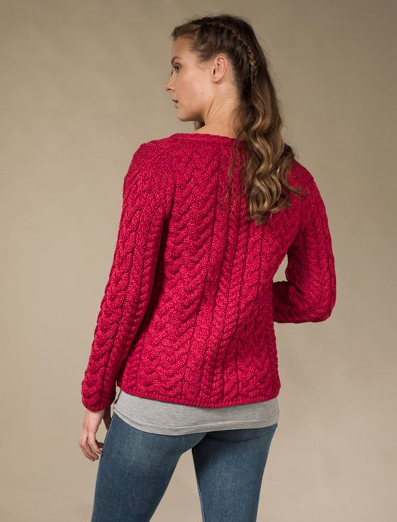 Aran Cashmere Aran V-Neck Button Up Cable Knit Cardigan
