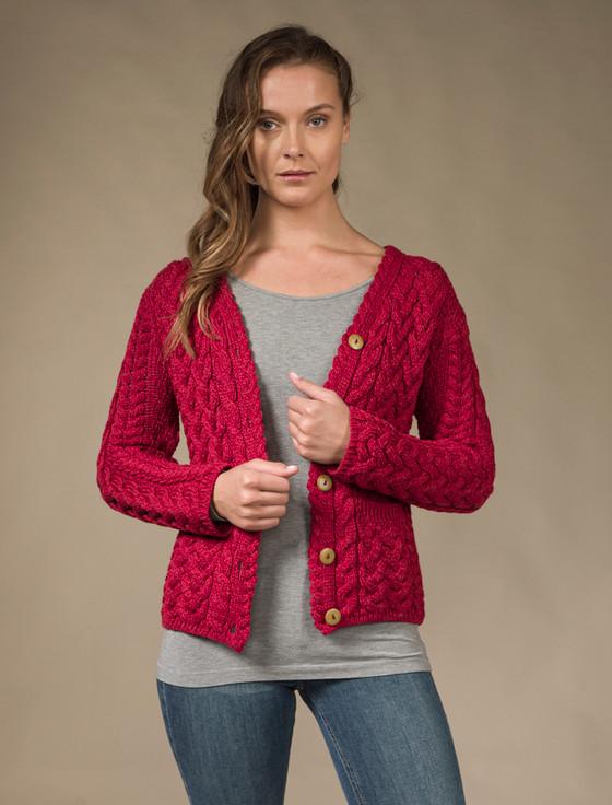 aran cashmere Aran V-Neck Button Up Cable Knit Cardigan