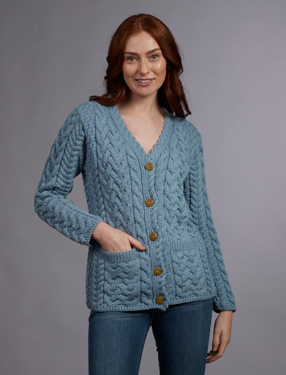 Aran Cashmere ‎‎‎‎Aran V-Neck ‎Button Up Cable Knit Cardigan