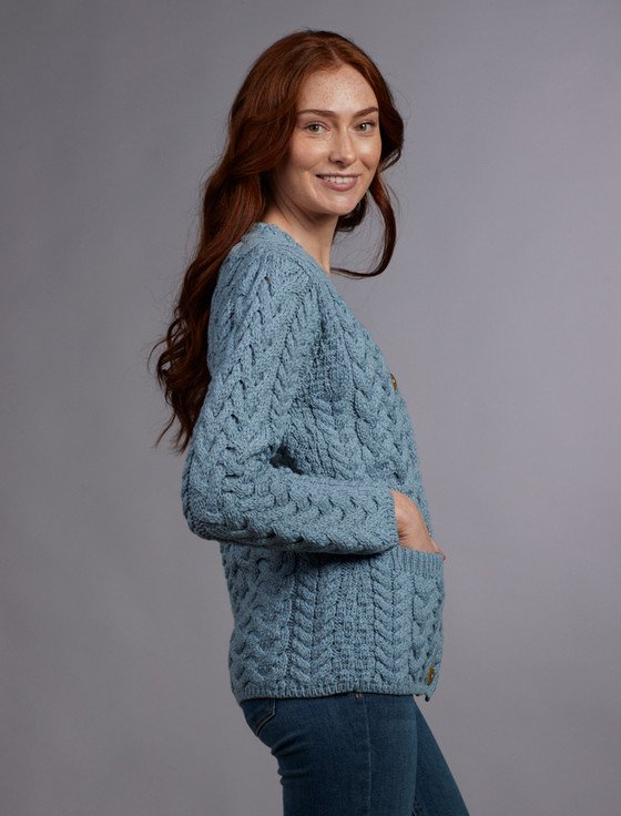 Aran Cashmere ‎‎‎‎Aran V-Neck ‎Button Up Cable Knit Cardigan