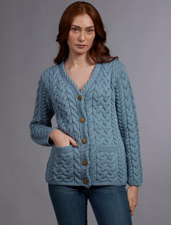 aran cashmere ‎‎‎‎Aran V-Neck ‎Button Up Cable Knit Cardigan
