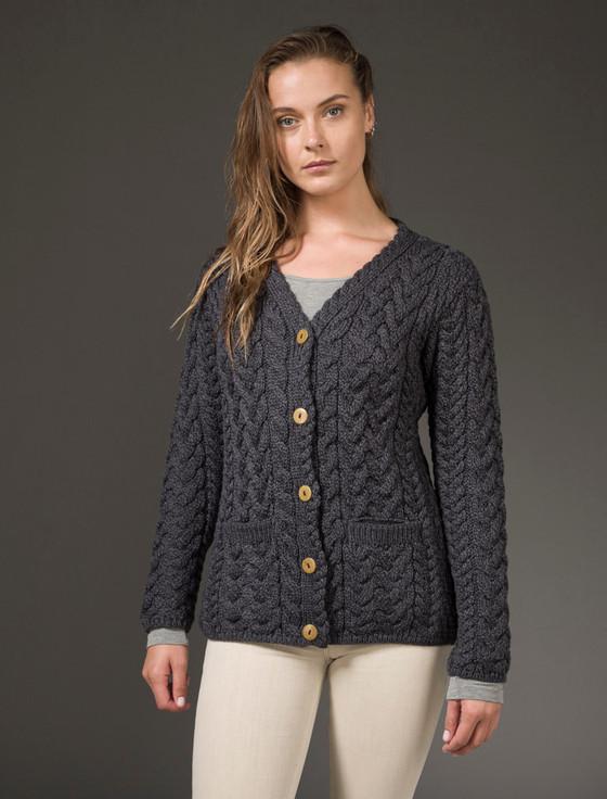 aran cashmere ‎‎Aran V-Neck ‎Button Up Cable Knit Cardigan