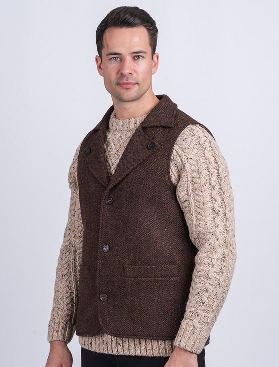 Aran Cashmere Aran Wool Tweed Waistcoat With Revere - Brown