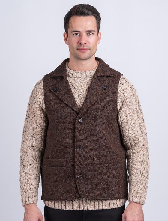 aran cashmere Aran Wool Tweed Waistcoat With Revere - Brown