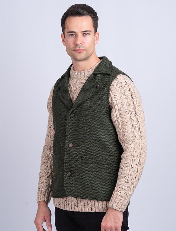 Aran Cashmere Aran Wool Tweed Waistcoat With Revere - Green