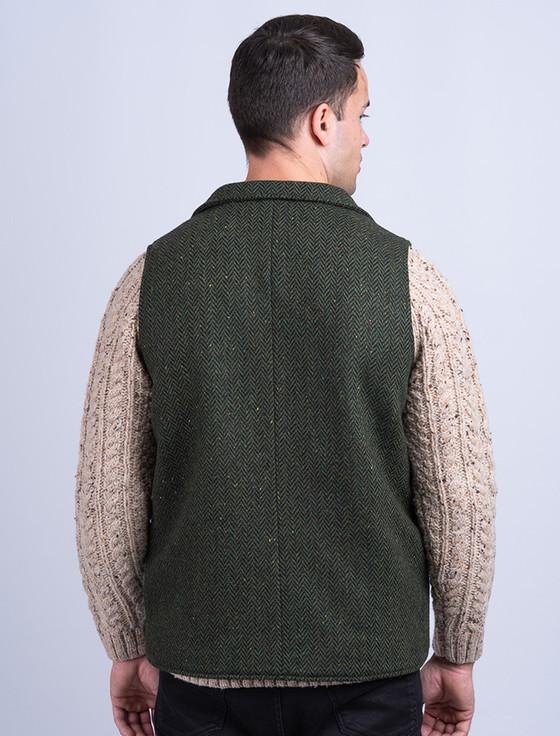 Aran Cashmere Aran Wool Tweed Waistcoat With Revere - Green