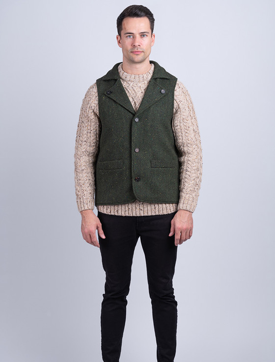 Aran Cashmere Aran Wool Tweed Waistcoat With Revere - Green