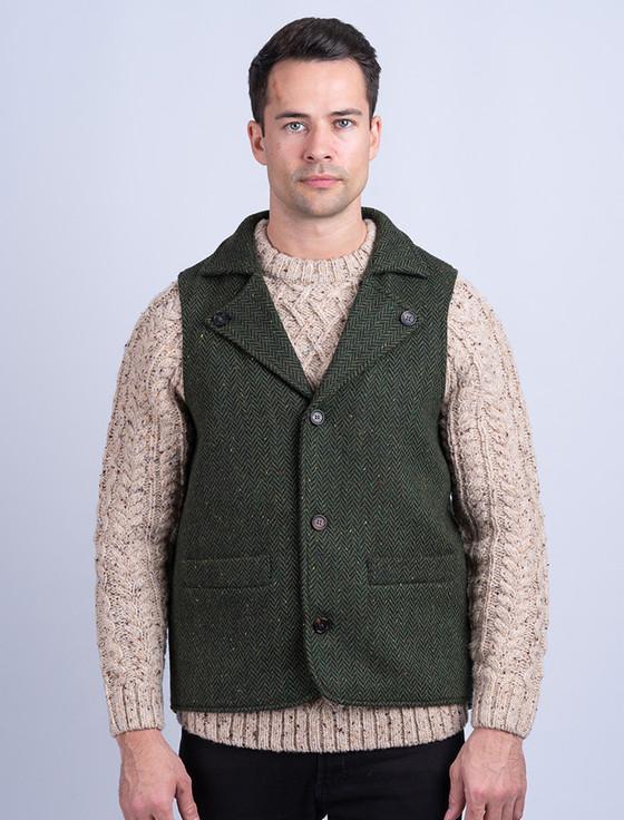 aran cashmere Aran Wool Tweed Waistcoat With Revere - Green