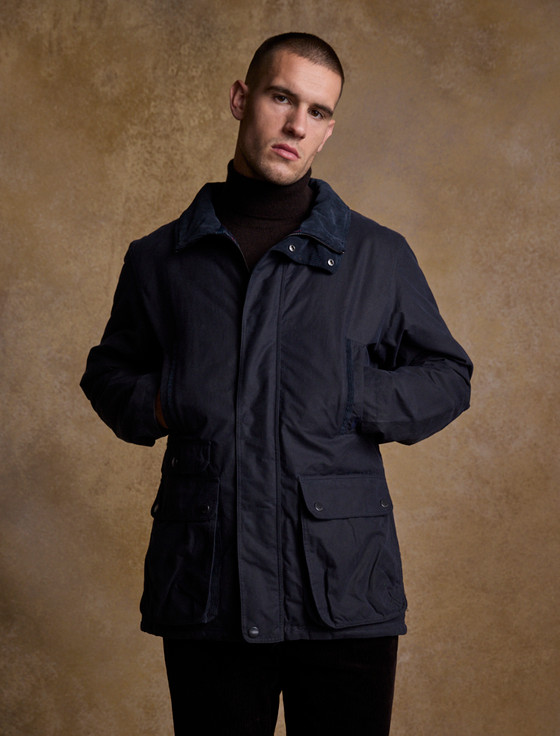 aran cashmere Archie Men's Waxed Jacket - Heritage Navy