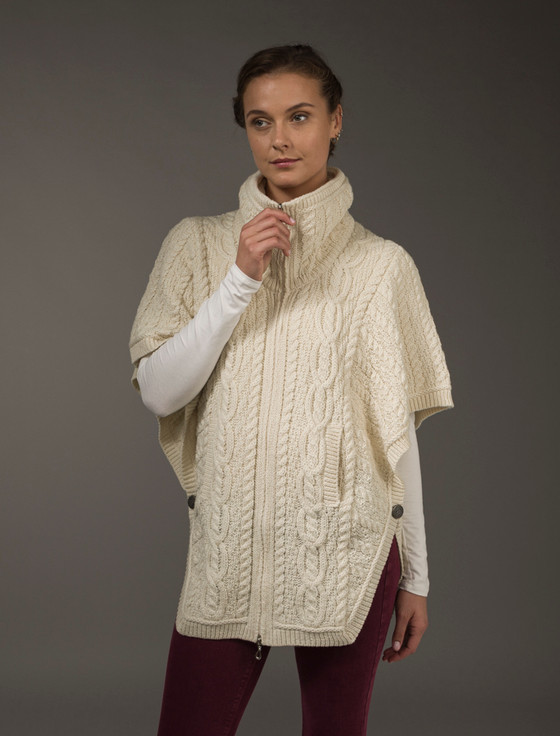 Aran Cashmere Batwing Jacket With Celtic Knot Zipper Pull