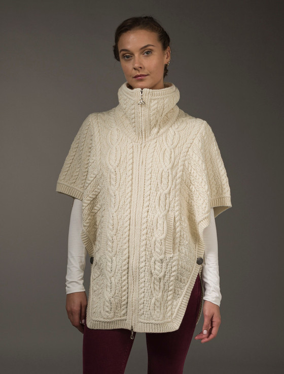 Aran Cashmere Batwing Jacket With Celtic Knot Zipper Pull‎