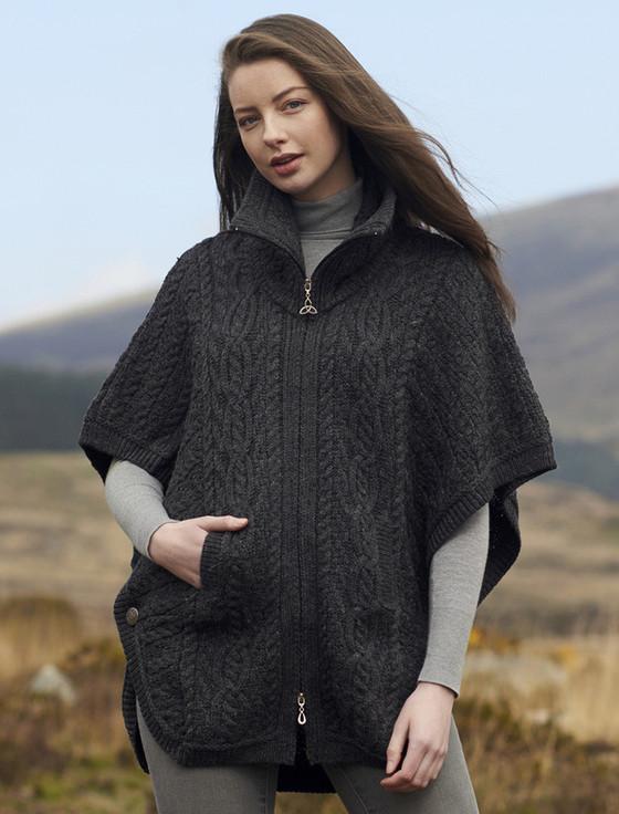 aran cashmere Batwing Jacket with Celtic Knot Zipper Pull‎‎